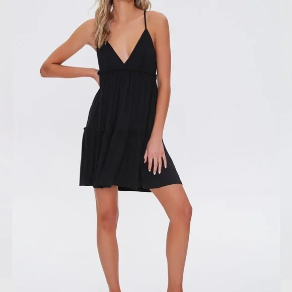 Forever 21 | Dresses | Forever 2 Tiered Fit Flare Black Cami Dress Size L |  Poshmark